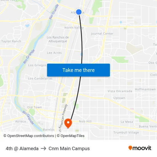 4th @ Alameda to Cnm Main Campus map