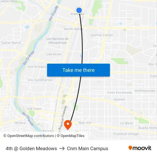 4th @ Golden Meadows to Cnm Main Campus map