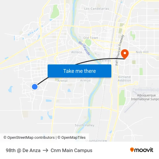 98th @ De Anza to Cnm Main Campus map
