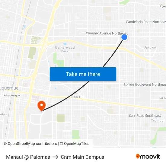 Menaul @ Palomas to Cnm Main Campus map