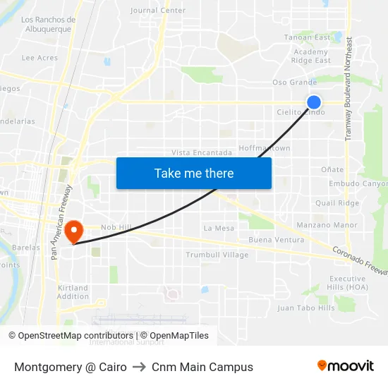 Montgomery @ Cairo to Cnm Main Campus map