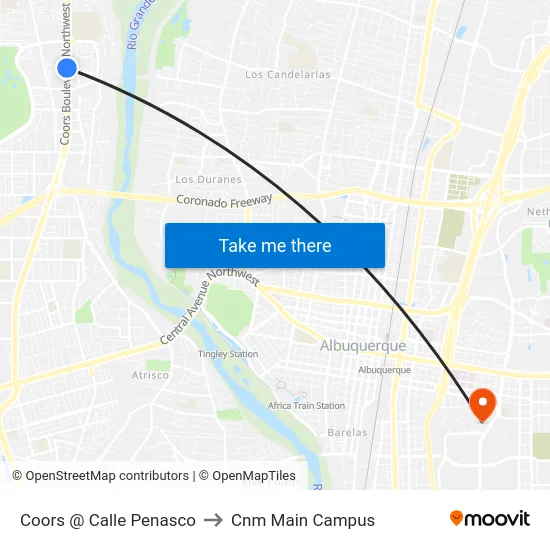 Coors @ Calle Penasco to Cnm Main Campus map