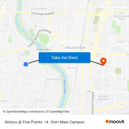Atrisco @ Five Points to Cnm Main Campus map