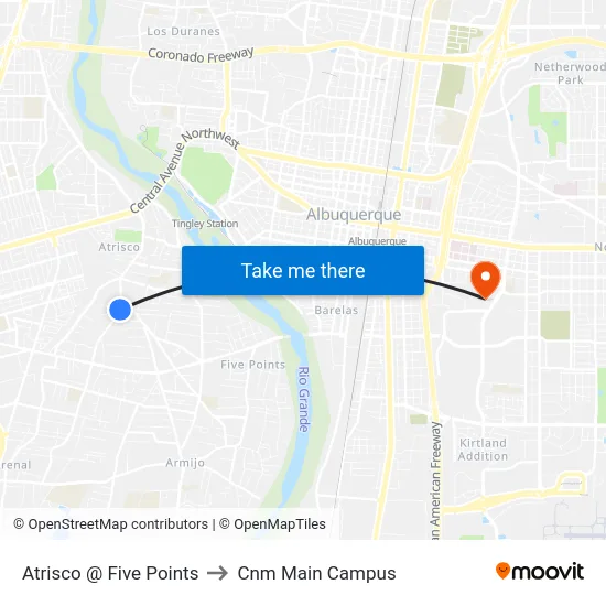 Atrisco @ Five Points to Cnm Main Campus map