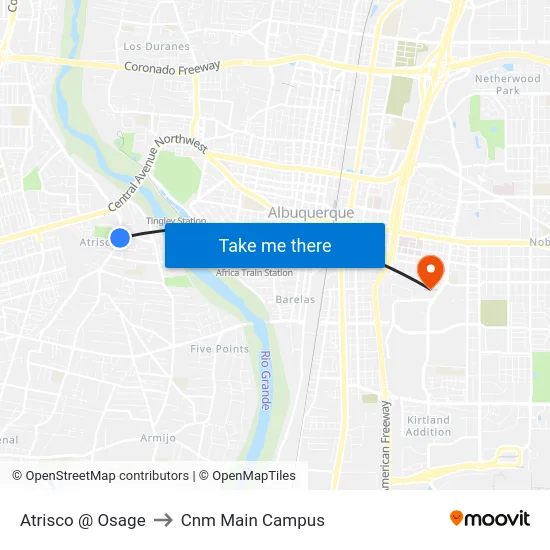 Atrisco @ Osage to Cnm Main Campus map