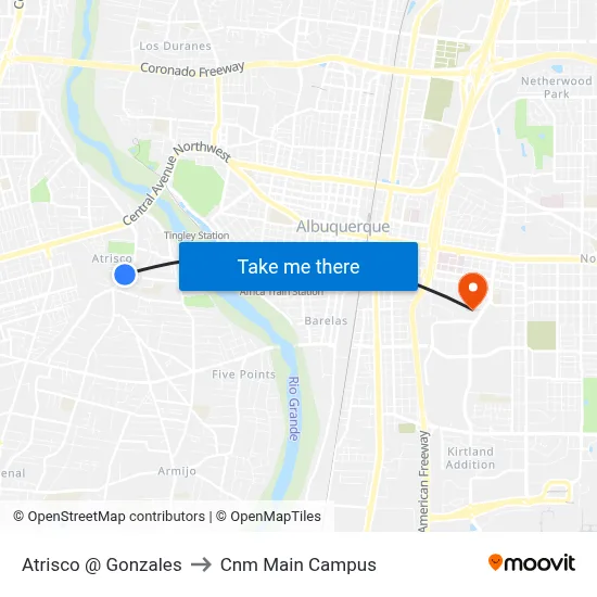 Atrisco @ Gonzales to Cnm Main Campus map