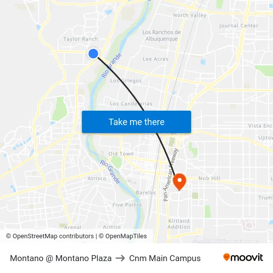 Montano @ Montano Plaza to Cnm Main Campus map
