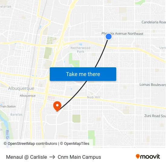 Menaul @ Carlisle to Cnm Main Campus map