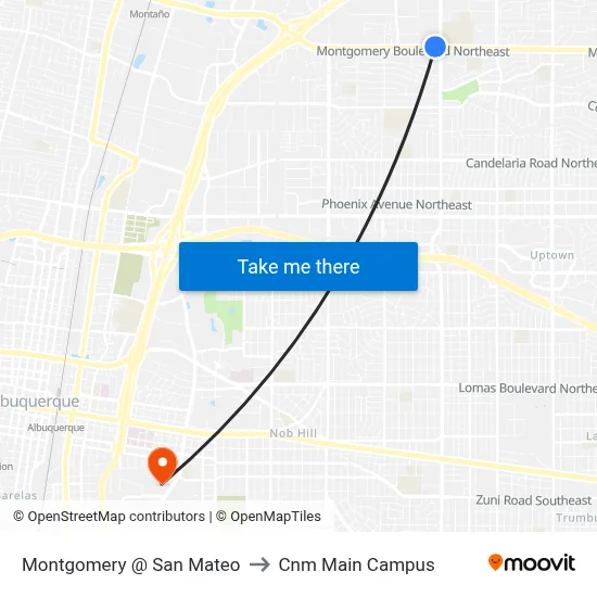 Montgomery @ San Mateo to Cnm Main Campus map