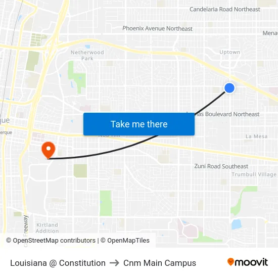 Louisiana @ Constitution to Cnm Main Campus map