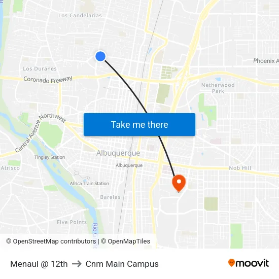 Menaul @ 12th to Cnm Main Campus map