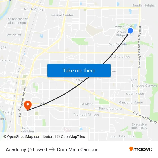 Academy @ Lowell to Cnm Main Campus map