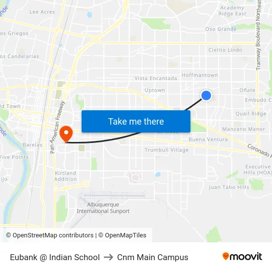 Eubank @ Indian School to Cnm Main Campus map