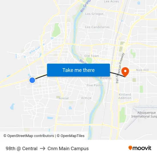 98th @ Central to Cnm Main Campus map