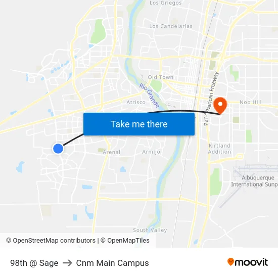 98th @ Sage to Cnm Main Campus map