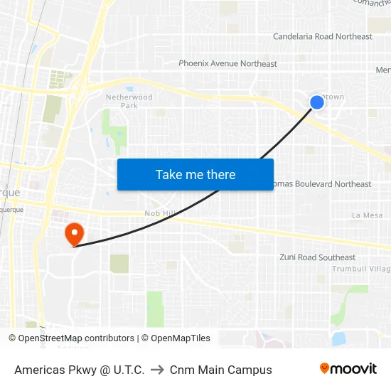 Americas Pkwy @ U.T.C. to Cnm Main Campus map