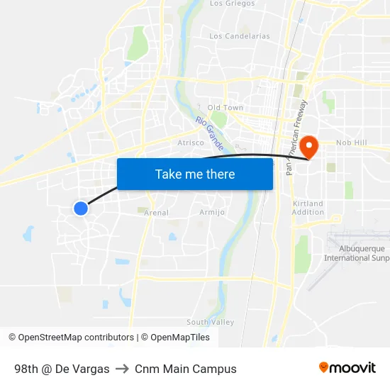 98th @ De Vargas to Cnm Main Campus map