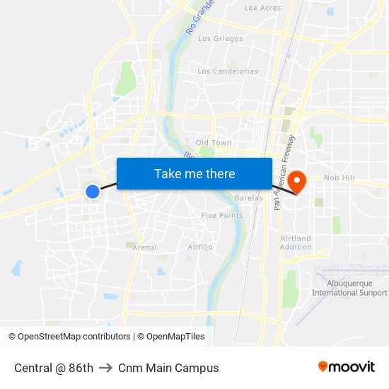 Central @ 86th to Cnm Main Campus map