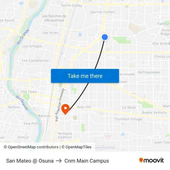San Mateo @ Osuna to Cnm Main Campus map
