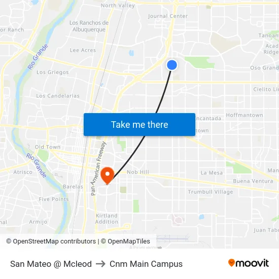 San Mateo @ Mcleod to Cnm Main Campus map