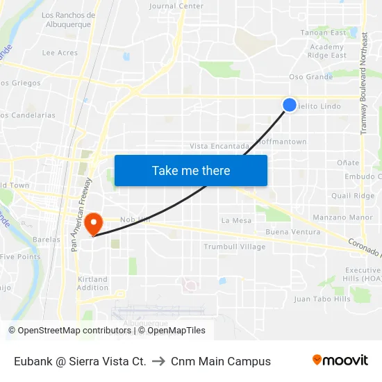 Eubank @ Sierra Vista Ct. to Cnm Main Campus map