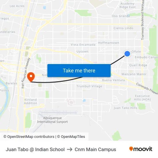 Juan Tabo @ Indian School to Cnm Main Campus map