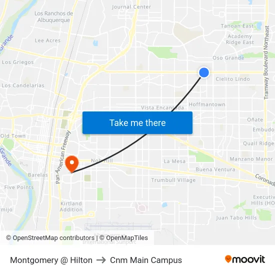 Montgomery @ Hilton to Cnm Main Campus map