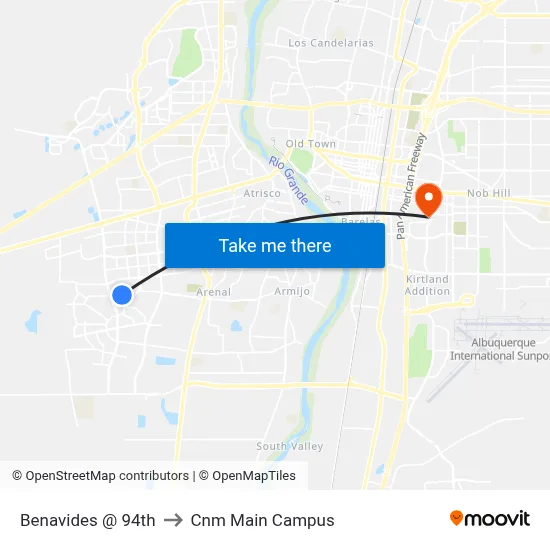 Benavides @ 94th to Cnm Main Campus map