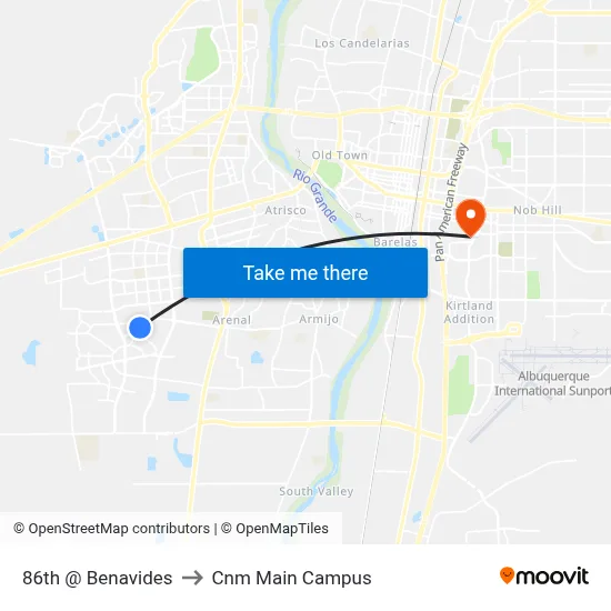 86th @ Benavides to Cnm Main Campus map