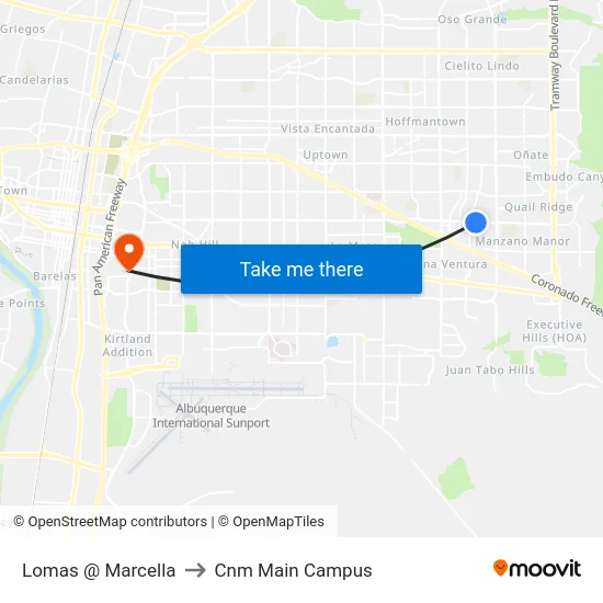 Lomas @ Marcella to Cnm Main Campus map