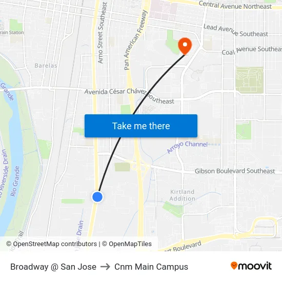 Broadway @ San Jose to Cnm Main Campus map