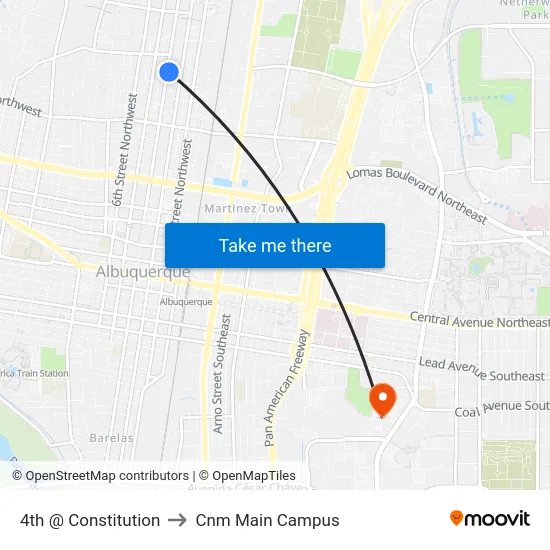 4th @ Constitution to Cnm Main Campus map