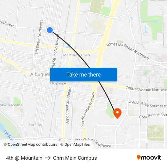 4th @ Mountain to Cnm Main Campus map