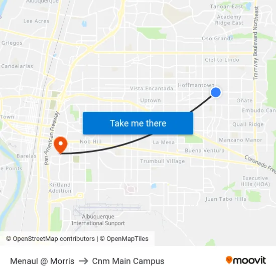Menaul @ Morris to Cnm Main Campus map