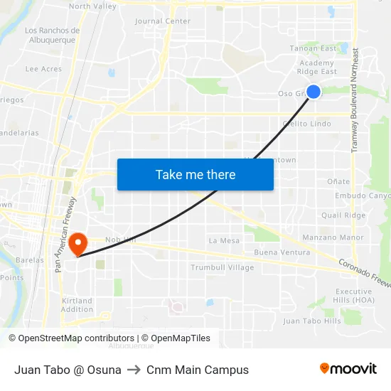 Juan Tabo @ Osuna to Cnm Main Campus map