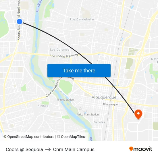 Coors @ Sequoia to Cnm Main Campus map