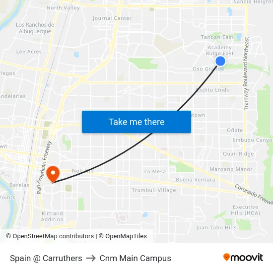 Spain @ Carruthers to Cnm Main Campus map