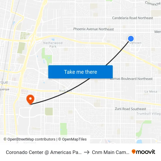 Coronado Center @ Americas Parkway to Cnm Main Campus map