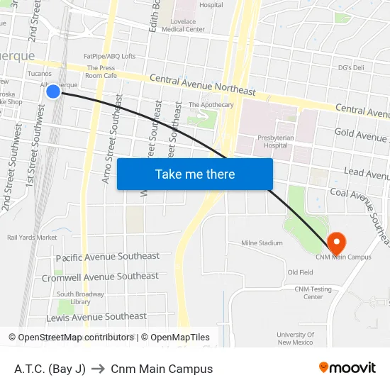 A.T.C.  (Bay J) to Cnm Main Campus map