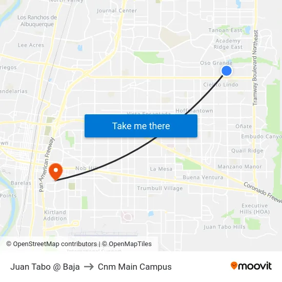 Juan Tabo @ Baja to Cnm Main Campus map