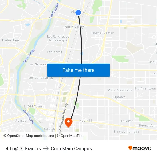 4th @ St Francis to Cnm Main Campus map