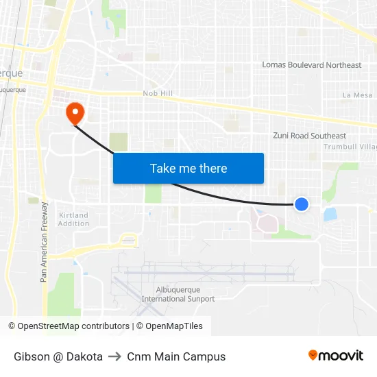Gibson @ Dakota to Cnm Main Campus map