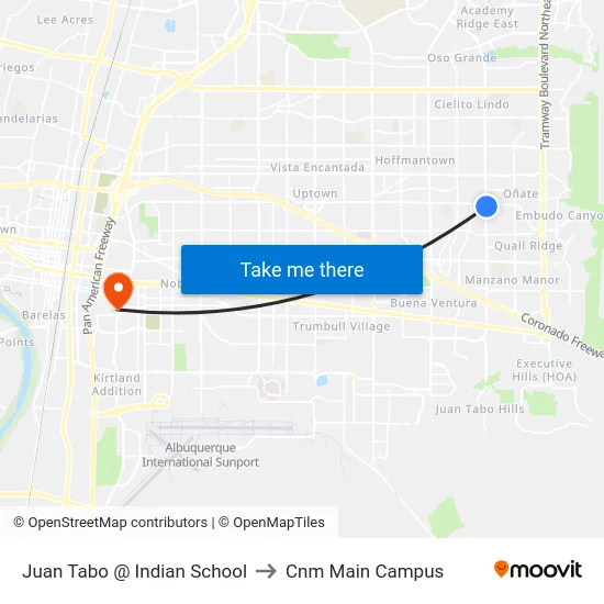 Juan Tabo @ Indian School to Cnm Main Campus map