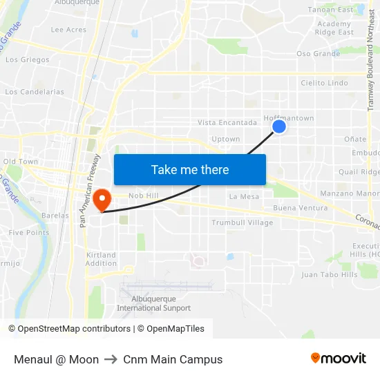 Menaul @ Moon to Cnm Main Campus map