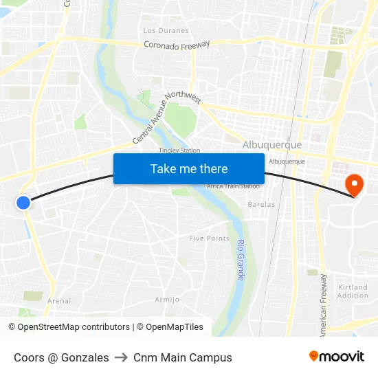 Coors @ Gonzales to Cnm Main Campus map