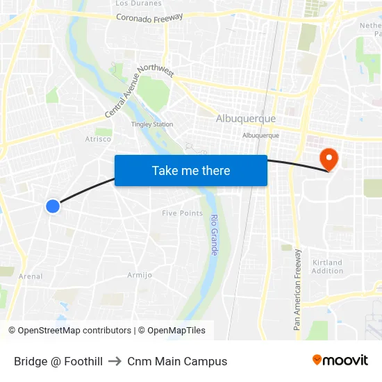 Bridge @ Foothill to Cnm Main Campus map