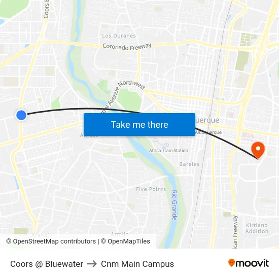 Coors @ Bluewater to Cnm Main Campus map