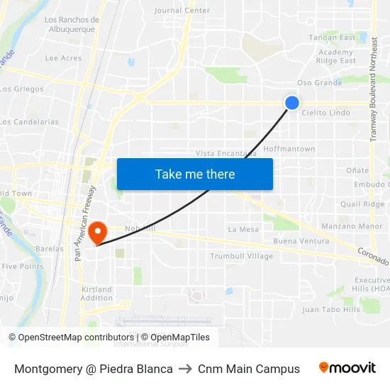 Montgomery @ Piedra Blanca to Cnm Main Campus map