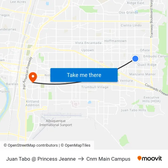 Juan Tabo @ Princess Jeanne to Cnm Main Campus map