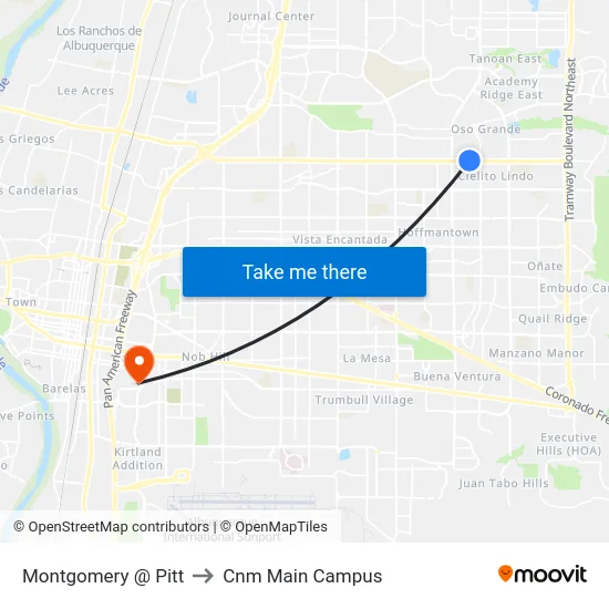 Montgomery @ Pitt to Cnm Main Campus map